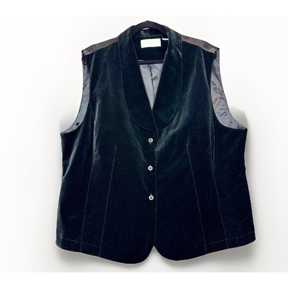 Elisabeth By Liz Claiborne Womens 18 Black Velvet Satin Vest Button Shawl Collar - Picture 1 of 5